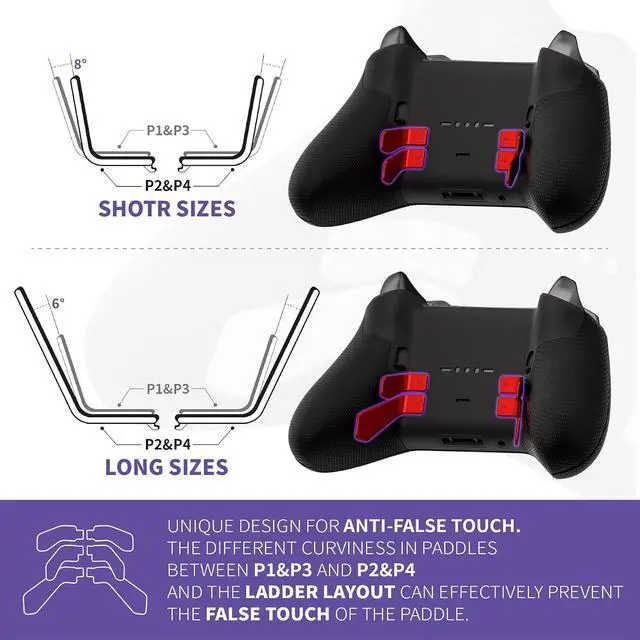 Alt view image 3 of 7 - Swift Paddles for Xbox Elite 1/2 Controller, 6 in 1 Metalic Scarlet Red Replacement Interchangeable Back Paddles for Xbox One Elite & Elite Series 2 Controller @