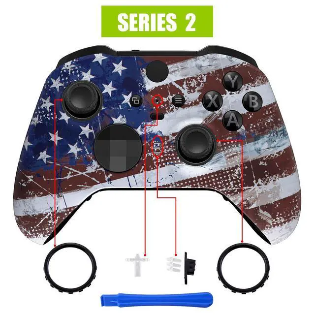 Alt view image 4 of 7 - Impression US Flag Replacement Faceplate Cover for Xbox One Elite Controller Series 2 (Model 1797), Soft Touch Front Housing Shell & Accent Rings for Xbox Elite Series 2 Core Controller @