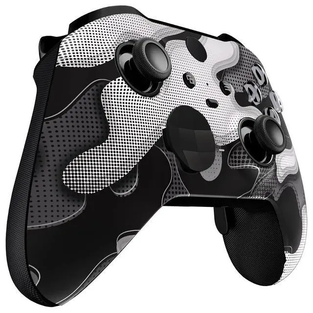Alt view image 6 of 7 - Black White Camouflage Replacement Faceplate Cover for Xbox One Elite Controller Series 2 (Model 1797) Soft Touch Front Housing Shell & Accent Rings for Xbox Elite Series 2 Core Controller @