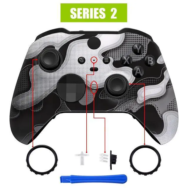 Alt view image 4 of 7 - Black White Camouflage Replacement Faceplate Cover for Xbox One Elite Controller Series 2 (Model 1797) Soft Touch Front Housing Shell & Accent Rings for Xbox Elite Series 2 Core Controller @