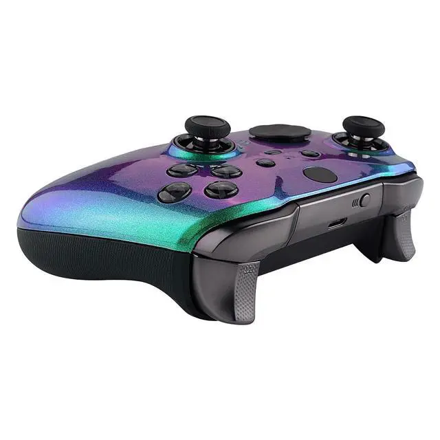 Alt view image 7 of 7 - Chameleon Green Purple Faceplate Cover, Front Housing Shell Case Replacement Kit for Xbox One Elite Series 2, Xbox Elite 2 Core Controller Model 1797 - Thumbstick Accent Rings Included @