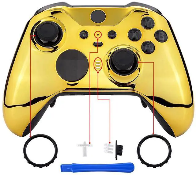 Alt view image 4 of 7 - Chrome Gold Edition Glossy Faceplate Cover, Front Housing Shell Replacement Kit for Xbox One Elite Series 2 - Controller Not Included @