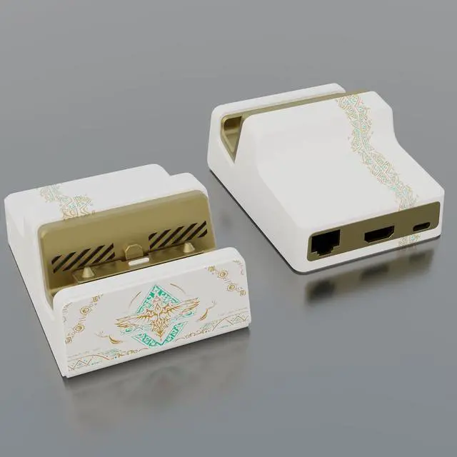 Alt view image 3 of 7 - AiryDocky DIY Kit Glow in Dark Replacement Case for Nintendo Switch Dock, Totem of Kingdom White Redesigned Portable Mini Dock Shell Cover for Nintendo Switch OLED - NO Dock & Circuit Chip @