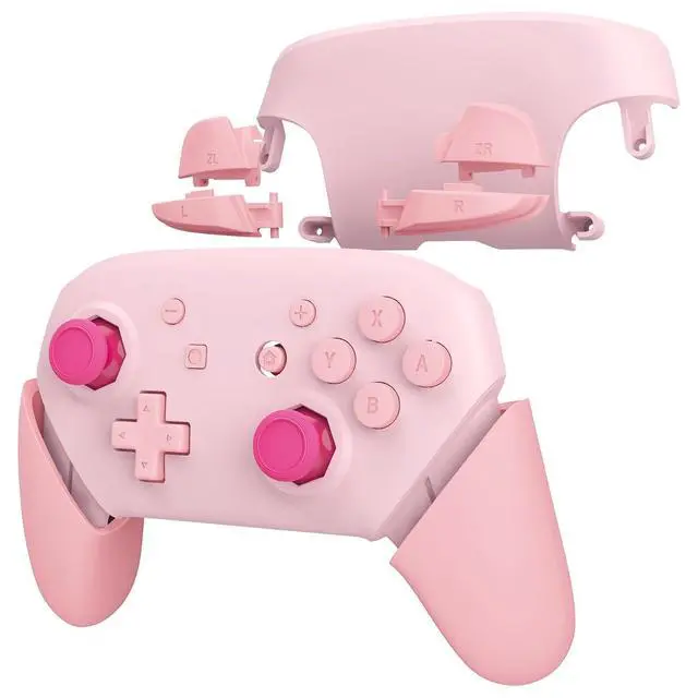 Alt view image 3 of 7 - Faceplate Backplate Handles Cover, Cherry Blossoms Pink & Puffy Pink Octagonal Gated Sticks Design DIY Replacement Grip Housing Shell for Nintendo Switch Pro Controller - No Controller @