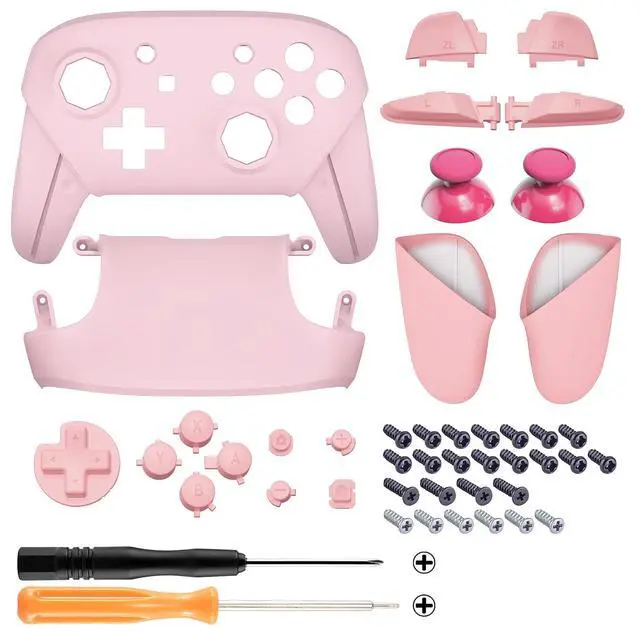 Alt view image 2 of 7 - Faceplate Backplate Handles Cover, Cherry Blossoms Pink & Puffy Pink Octagonal Gated Sticks Design DIY Replacement Grip Housing Shell for Nintendo Switch Pro Controller - No Controller @