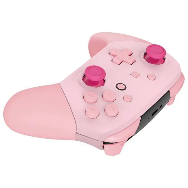 Alt view image 4 of 7 - Faceplate Backplate Handles Cover, Cherry Blossoms Pink & Puffy Pink Octagonal Gated Sticks Design DIY Replacement Grip Housing Shell for Nintendo Switch Pro Controller - No Controller @