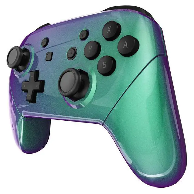 Alt view image 5 of 7 - Chameleon Green Purple Faceplate Backplate Handles Cover, Octagonal Gated Sticks Design DIY Replacement Grip Housing Shell for Nintendo Switch Pro Controller - Controller NOT Included @