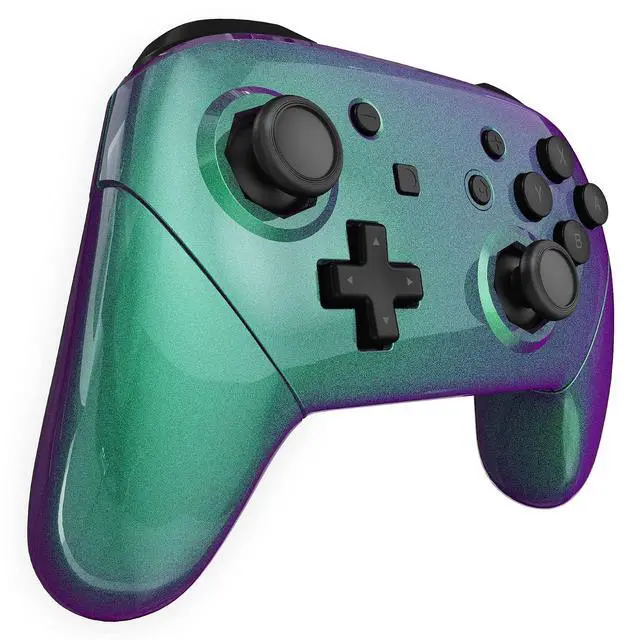 Alt view image 6 of 7 - Chameleon Green Purple Faceplate Backplate Handles Cover, Octagonal Gated Sticks Design DIY Replacement Grip Housing Shell for Nintendo Switch Pro Controller - Controller NOT Included @