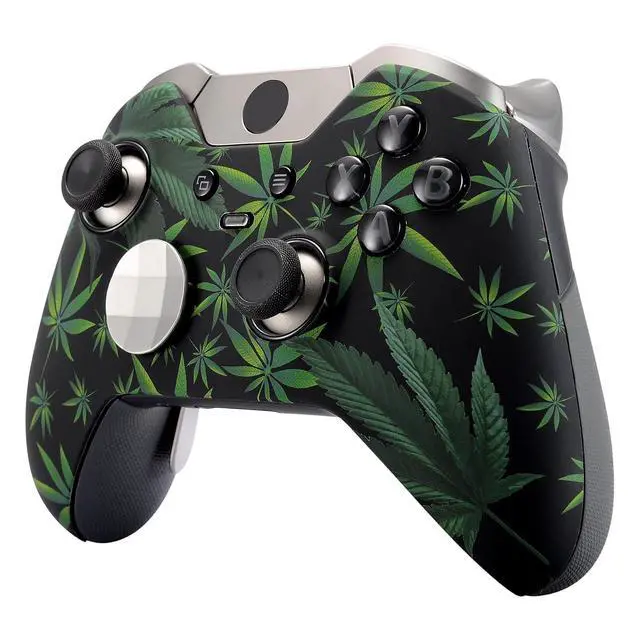 Alt view image 5 of 7 - Green Weeds Patterned Front Housing Shell Faceplate for Xbox One Elite Controller Model 1698 with Thumbstick Accent Rings - Controller NOT Included @