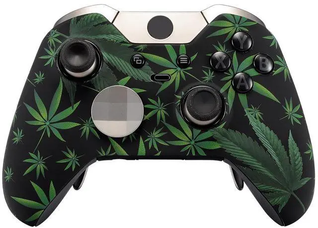 Main image of Green Weeds Patterned Front Housing Shell Faceplate for Xbox One Elite Controller Model 1698 with Thumbstick Accent Rings - Controller NOT Included @