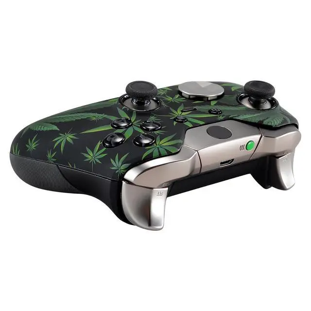 Alt view image 6 of 7 - Green Weeds Patterned Front Housing Shell Faceplate for Xbox One Elite Controller Model 1698 with Thumbstick Accent Rings - Controller NOT Included @