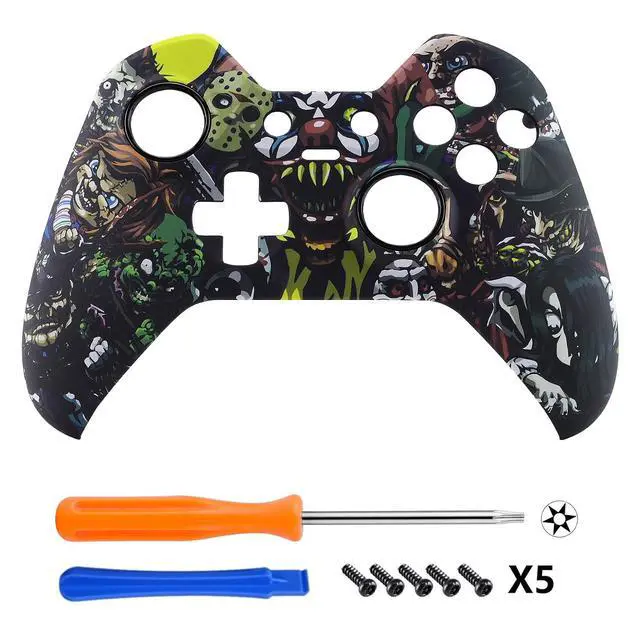Alt view image 3 of 7 - Scary Party Patterned Faceplate Cover, Soft Touch Front Housing Shell Case, Comfortable Soft Grip Replacement Kit for Xbox One Elite Controller Model 1698 - Controller NOT Included @
