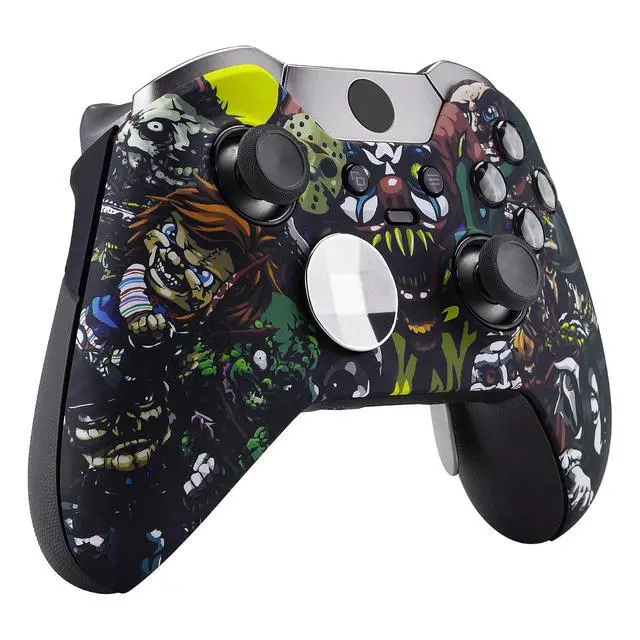 Alt view image 4 of 7 - Scary Party Patterned Faceplate Cover, Soft Touch Front Housing Shell Case, Comfortable Soft Grip Replacement Kit for Xbox One Elite Controller Model 1698 - Controller NOT Included @