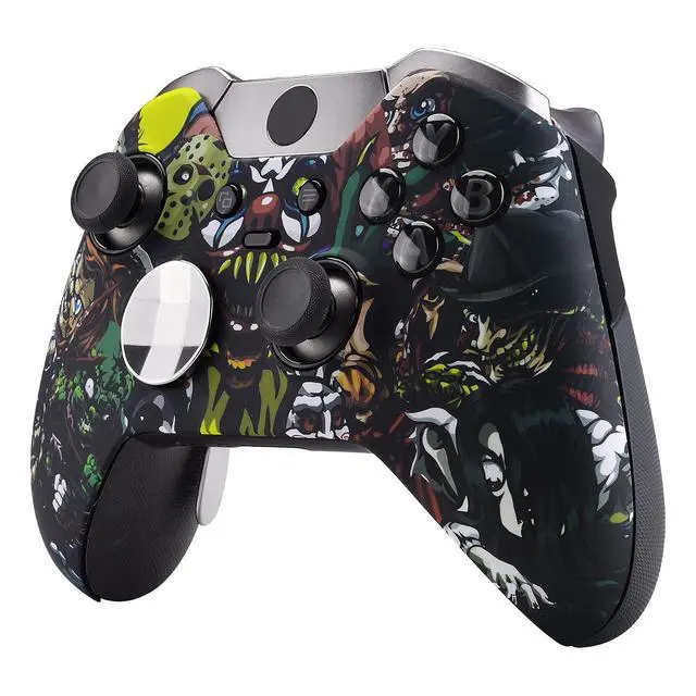 Alt view image 5 of 7 - Scary Party Patterned Faceplate Cover, Soft Touch Front Housing Shell Case, Comfortable Soft Grip Replacement Kit for Xbox One Elite Controller Model 1698 - Controller NOT Included @