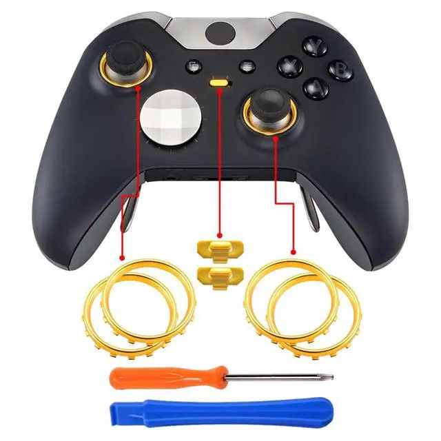 Main image of Matte Chrome Gold Accent Rings Accessories for Xbox One Elite Controller, Replacement Parts Profile Switch Buttons for Xbox One Elite Controller (Model 1698) - Pack of 2 @