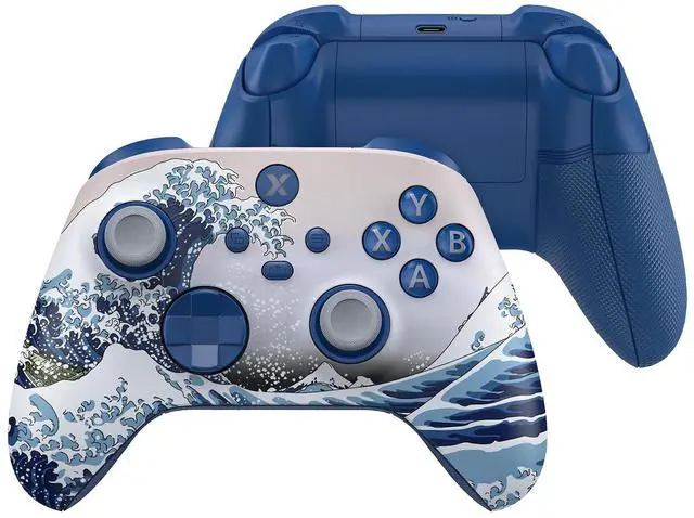 Main image of ASR Version Performance Rubberized Full Set Shell Buttons for Xbox Core Controller, Redesigned Grip Diamond Texture Handles Backplate Case for Xbox Series X & S Controller - The Great Wave @