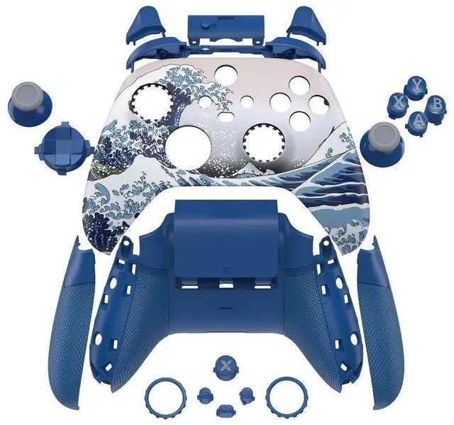 Alt view image 3 of 7 - ASR Version Performance Rubberized Full Set Shell Buttons for Xbox Core Controller, Redesigned Grip Diamond Texture Handles Backplate Case for Xbox Series X & S Controller - The Great Wave @