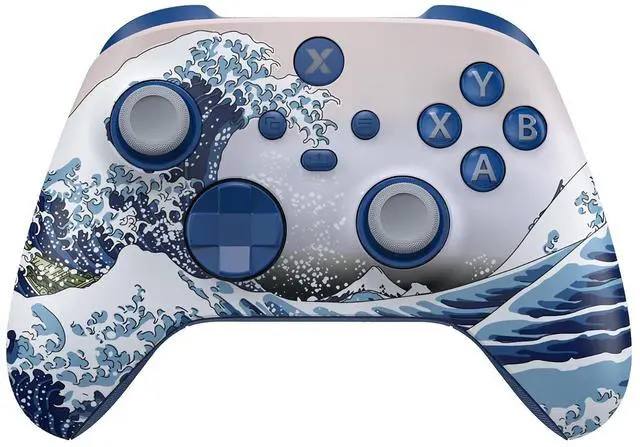 Alt view image 4 of 7 - ASR Version Performance Rubberized Full Set Shell Buttons for Xbox Core Controller, Redesigned Grip Diamond Texture Handles Backplate Case for Xbox Series X & S Controller - The Great Wave @