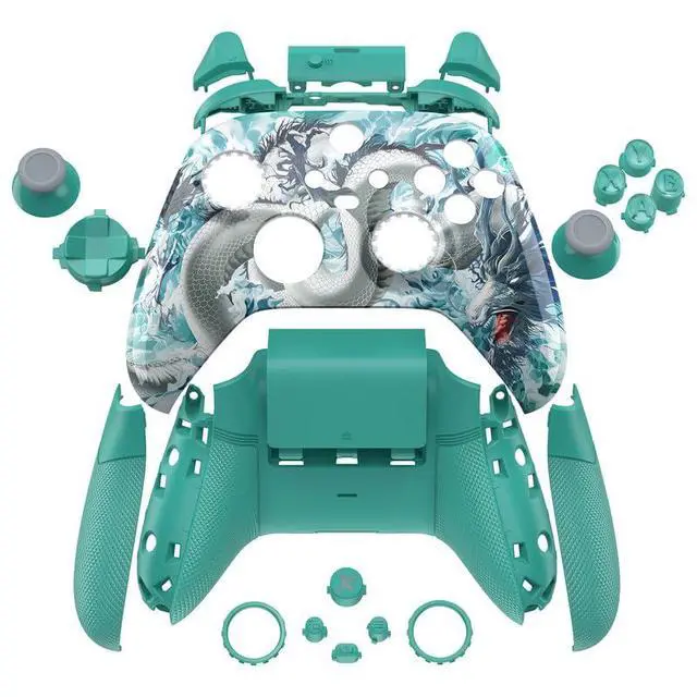 Alt view image 3 of 7 - ASR Version Performance Rubberized Full Set Shell Buttons for Xbox Core Controller, Redesigned Grip Diamond Texture Handles Backplate Case for Xbox Series X & S Controller - Jade Dragon @