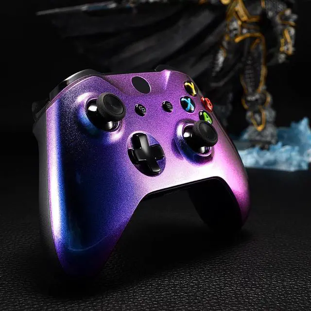Alt view image 4 of 7 - Purple and Blue Chameleon Front Housing Shell Faceplate for Xbox One X S Controller Model 1708 - Controller NOT Included @