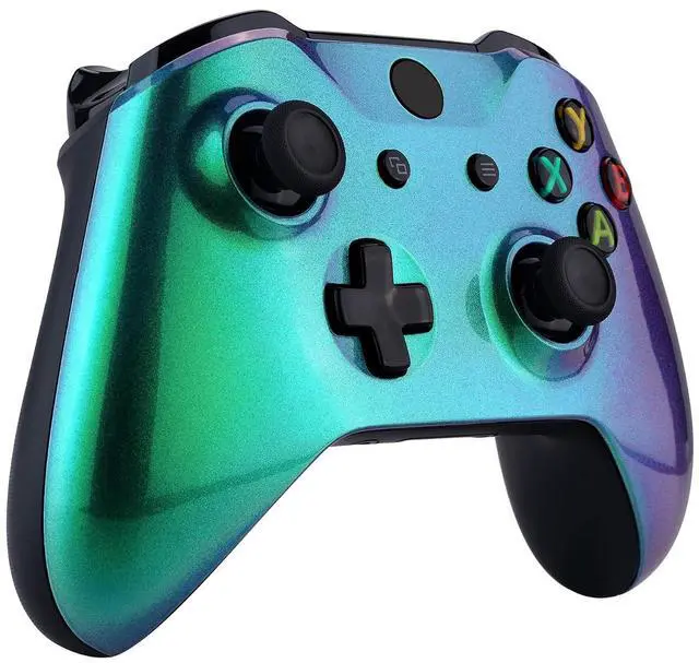 Alt view image 5 of 7 - Green and Purple Chameleon Faceplate Cover, Front Housing Shell Case Replacement Kit for Xbox One X & One S Controller (Model 1708) - Controller NOT Included @