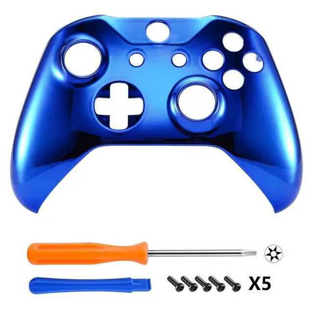 Alt view image 3 of 7 - Chrome Blue Edition Front Housing Shell for Xbox One Wireless Controller Model 1708, Replacement Custom Faceplate Cover for Xbox One S & One X Controller @