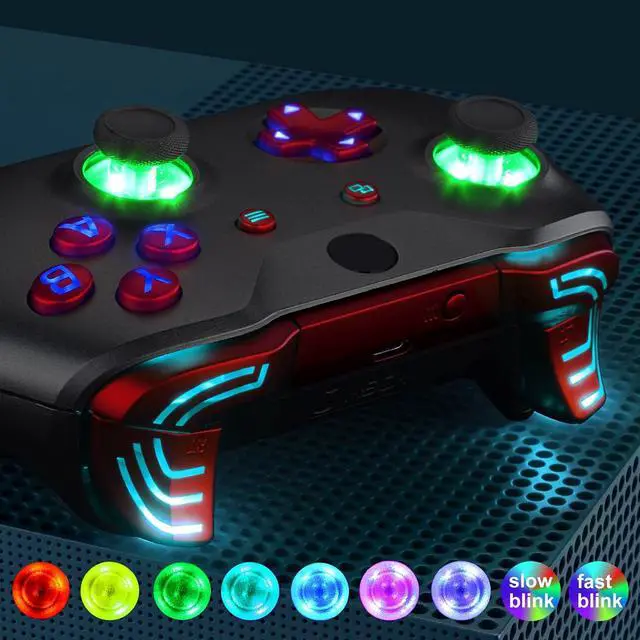 Alt view image 4 of 7 - Multi-Colors Luminated Dpad Thumbsticks Start Back ABXY Action Buttons, Scarlet Red Classical Symbols Buttons DTFS (DTF 2.0) LED Kit for Xbox One S & X Controller - Controller Without @