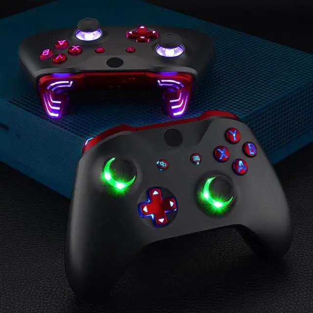 Alt view image 5 of 7 - Multi-Colors Luminated Dpad Thumbsticks Start Back ABXY Action Buttons, Scarlet Red Classical Symbols Buttons DTFS (DTF 2.0) LED Kit for Xbox One S & X Controller - Controller Without @