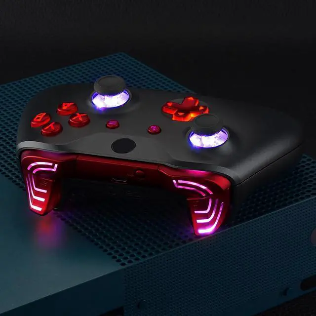 Alt view image 7 of 7 - Multi-Colors Luminated Dpad Thumbsticks Start Back ABXY Action Buttons, Scarlet Red Classical Symbols Buttons DTFS (DTF 2.0) LED Kit for Xbox One S & X Controller - Controller Without @