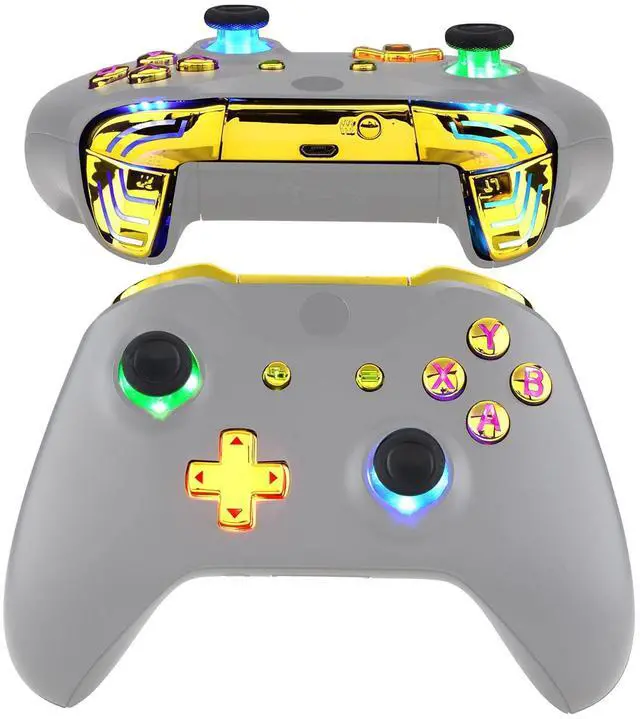 Main image of Multi-Colors Luminated Dpad Thumbsticks Start Back ABXY Action Buttons, Chrome Gold Classical Symbols Buttons DTFS (DTF 2.0) LED Kit for Xbox One S/X Controller - Controller NOT Included @