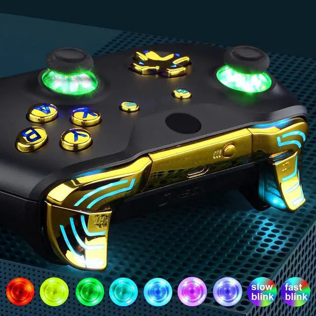 Alt view image 4 of 7 - Multi-Colors Luminated Dpad Thumbsticks Start Back ABXY Action Buttons, Chrome Gold Classical Symbols Buttons DTFS (DTF 2.0) LED Kit for Xbox One S/X Controller - Controller NOT Included @