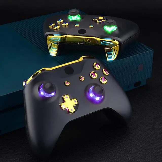Alt view image 6 of 7 - Multi-Colors Luminated Dpad Thumbsticks Start Back ABXY Action Buttons, Chrome Gold Classical Symbols Buttons DTFS (DTF 2.0) LED Kit for Xbox One S/X Controller - Controller NOT Included @