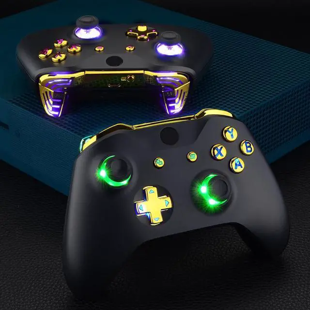 Alt view image 5 of 7 - Multi-Colors Luminated Dpad Thumbsticks Start Back ABXY Action Buttons, Chrome Gold Classical Symbols Buttons DTFS (DTF 2.0) LED Kit for Xbox One S/X Controller - Controller NOT Included @