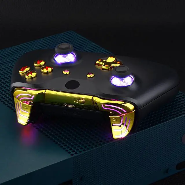 Alt view image 7 of 7 - Multi-Colors Luminated Dpad Thumbsticks Start Back ABXY Action Buttons, Chrome Gold Classical Symbols Buttons DTFS (DTF 2.0) LED Kit for Xbox One S/X Controller - Controller NOT Included @