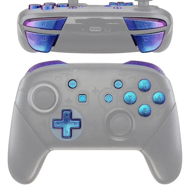 Alt view image 2 of 5 - Purple Blue Chameleon Repair ABXY D-pad ZR ZL L R Keys for Nintendo Switch Pro Controller, DIY Replacement Full Set Buttons with Tools for Nintendo Switch Pro - Controller NOT Included @