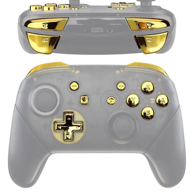 Alt view image 2 of 5 - Chrome Gold Repair ABXY D-pad ZR ZL L R Keys for Nintendo Switch Pro Controller, Glossy DIY Replacement Full Set Buttons with Tools for Nintendo Switch Pro - Controller NOT Included @