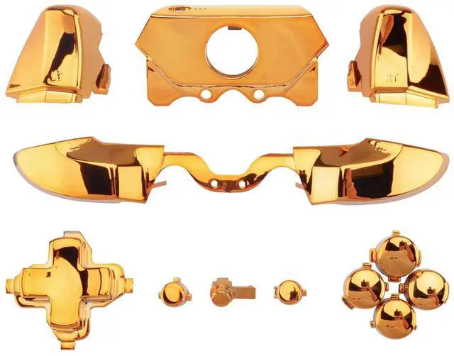 Main image of LB RB LT RT Bumpers Triggers D-Pad ABXY Start Back Sync Buttons, Chrome Gold Full Set Buttons Repair Kits with Tools for Xbox One Standard & Xbox One Elite V1 Controller (Model 1697/1698) @