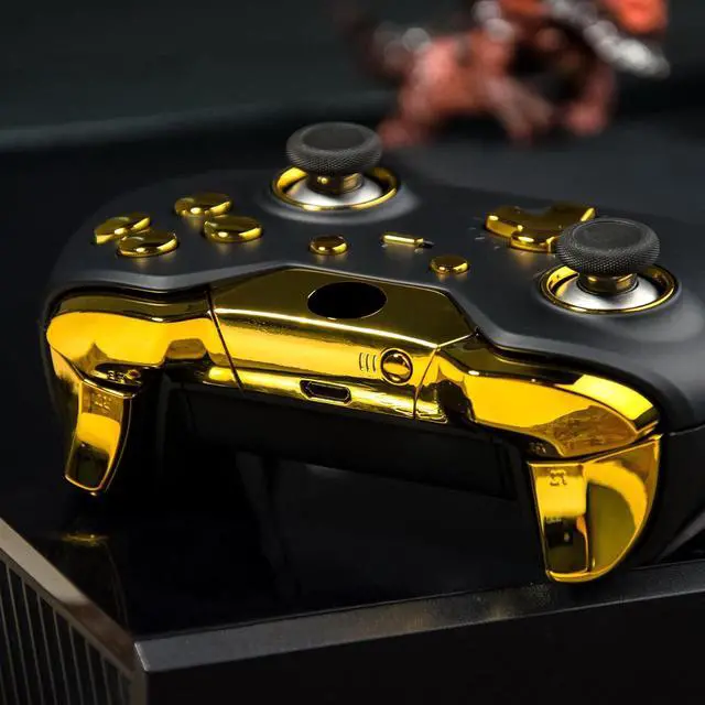 Alt view image 3 of 6 - LB RB LT RT Bumpers Triggers D-Pad ABXY Start Back Sync Buttons, Chrome Gold Full Set Buttons Repair Kits with Tools for Xbox One Standard & Xbox One Elite V1 Controller (Model 1697/1698) @