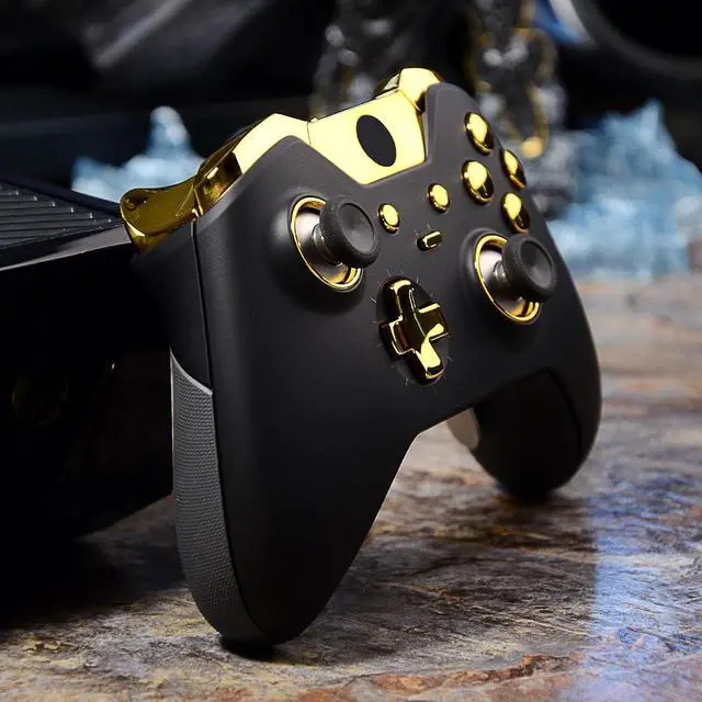 Alt view image 6 of 6 - LB RB LT RT Bumpers Triggers D-Pad ABXY Start Back Sync Buttons, Chrome Gold Full Set Buttons Repair Kits with Tools for Xbox One Standard & Xbox One Elite V1 Controller (Model 1697/1698) @