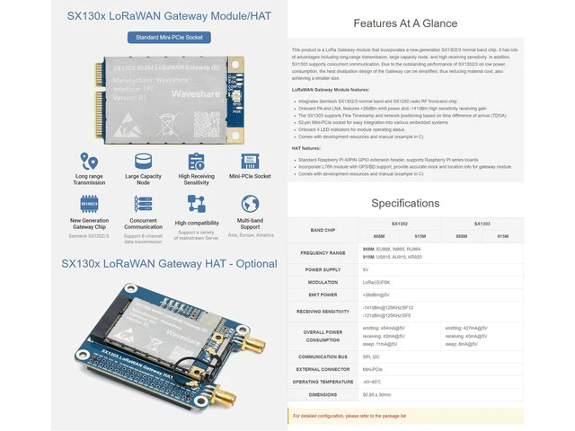 Alt view image 3 of 5 - Integrates Semtech SX1302/3 normal band and SX1250