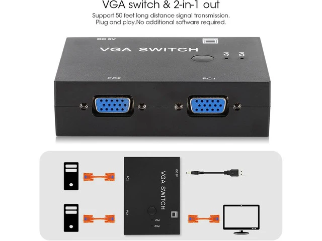 Alt view image 3 of 6 - Vga Splitter Computer Accessory 2-In-1-Out 2 Port Switcher Hd Display Accessories for Host Switch, Vga Splitter Vga Adapter Computer Accessories