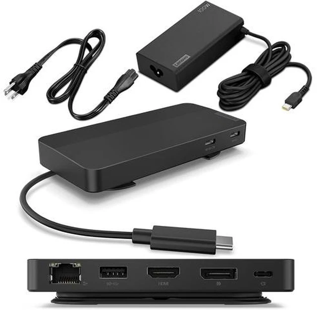 Main image of USB-C Dual Display Travel Dock w/ 100W Power Adapter - 7 Ports, Integrated USB-C Cable, Universal Compatibility, Dual Displays at 4K - Black