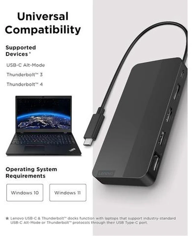 Alt view image 5 of 7 - USB-C Dual Display Travel Dock w/ 100W Power Adapter - 7 Ports, Integrated USB-C Cable, Universal Compatibility, Dual Displays at 4K - Black