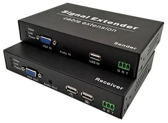 Main image of VGA KVM Extender Over Single Cat5e/6/7 with USB2.0 for Keyboard and Mouse, Support All Systems, Audio I/O, RS232 (up to 394FT-2 Port USB-1080p@60hz-RS232-AUDIO)