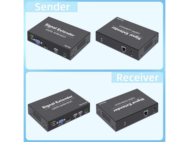 Alt view image 6 of 7 - VGA KVM Extender Over Single Cat5e/6/7 with USB2.0 for Keyboard and Mouse, Support All Systems, Audio I/O, RS232 (up to 394FT-2 Port USB-1080p@60hz-RS232-AUDIO)