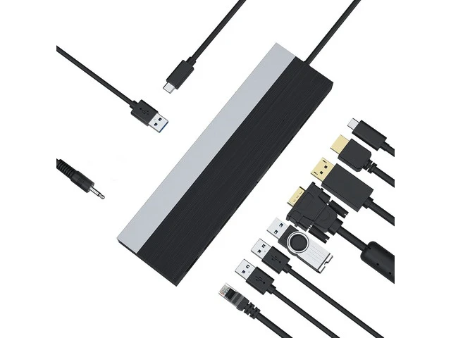 Alt view image 5 of 7 - USB C Docking Station, 12 in 1 Dual Monitor Triple Display Hub, Multiport Adapter with DisplayPort VGA Gigabit Ethernet 100W PD Memory Card Slots and USB Ports for Laptop