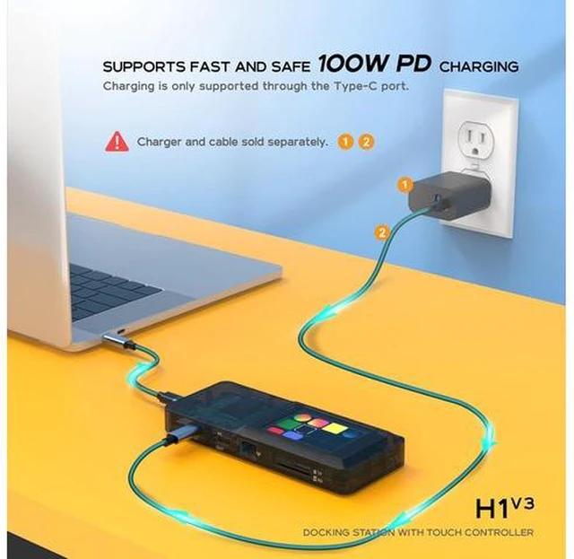 Alt view image 3 of 7 - LICAEVEY USB Docking Station HUB with Touch Control LCD Screen, RJ45 Memory Card TF PD 100W HDTV for Laptop, 8 in 1 Multiport Adapter with 5Gbps Data Transfer