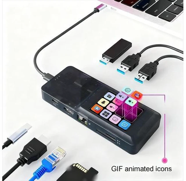 Alt view image 6 of 7 - LICAEVEY USB Docking Station HUB with Touch Control LCD Screen, RJ45 Memory Card TF PD 100W HDTV for Laptop, 8 in 1 Multiport Adapter with 5Gbps Data Transfer