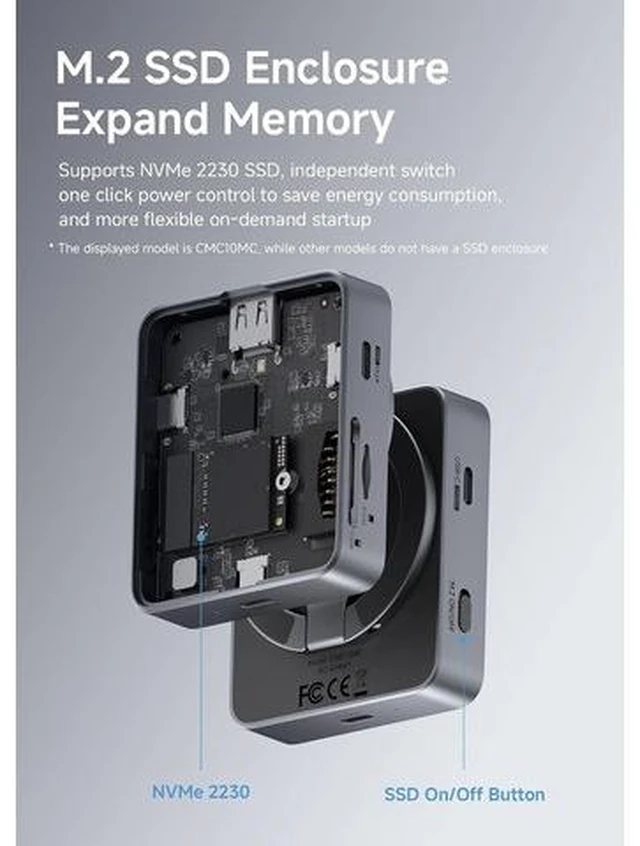 Alt view image 4 of 7 - Magnetic USB C Hub with M.2 NVMe 2230 SSD Enclosure and Magsafe Stand Holder for iPhone 17 16 15 Pro Max, Portable Type-C Docking Station 100W PD, 10Gbps USB3.2, SD/Micro SD3.0 (CMC10MC)