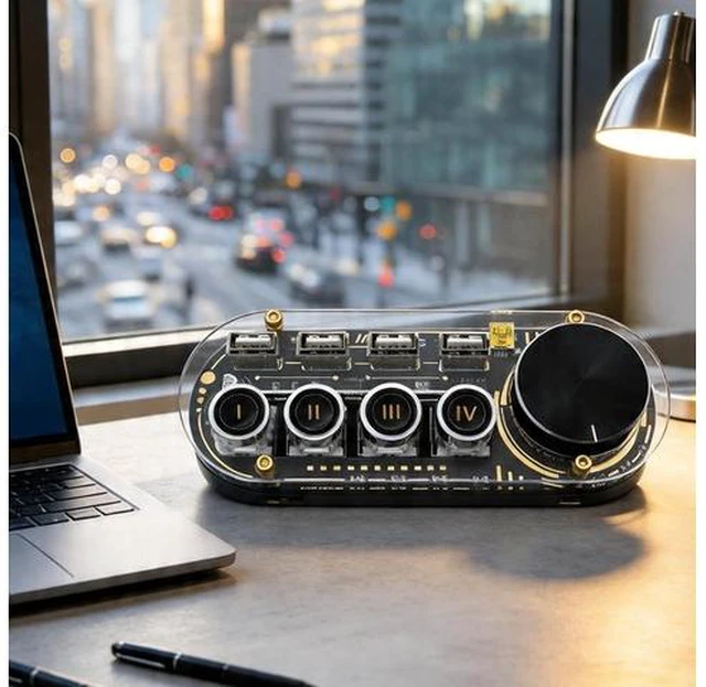 Main image of USB Docking Station Hub with Volume Control, RGB Lights, One-Click Shortcut for Laptop & Tablet, Adjustable Computer Volume, Versatile Connectivity